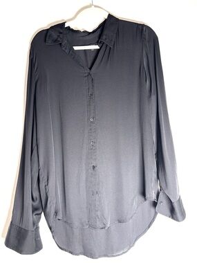 Quince Black Button-Down Long Sleeve Silk Shirt